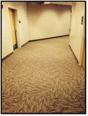 Commercial carpet tiles.  Quarter turn installation.