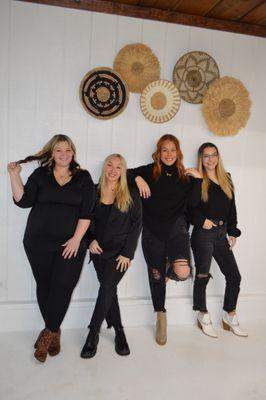 Our crew-left to right-massage therapist, lash tech & tattoo artist, cosmetologist & nail tech