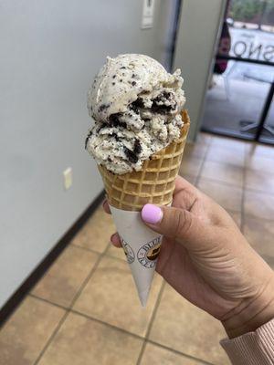 Cookies and cream waffle cone