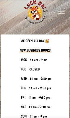 Our New Hours without break.