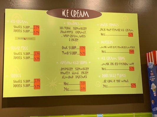 Ice Cream menu.