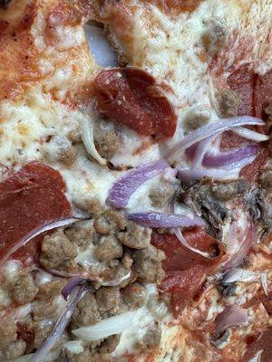 Pepperoni, Beef, Onion, Anchovy, thin crust