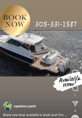 Brand new boat available to book now! Dm for details #yachtlife #tiara #CaptainRo 305-331-2587