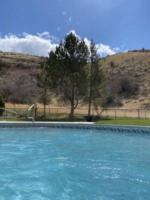 The larger soaking pool is not as hot. The smaller one is kept at hot tub temps.