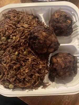 Haitian meatballs (Boulet) and Haitian Black rice (djondjon)