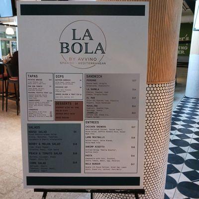 La Bola menu at the entrance.