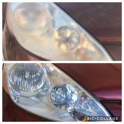 Before and after headlight recondition.