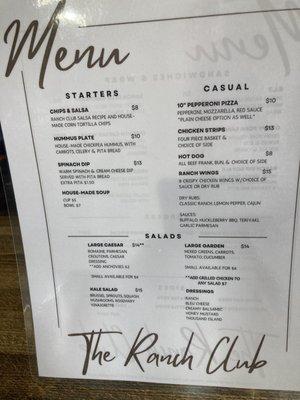 Standard menu