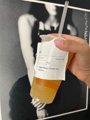 sago mango green tea, size medium