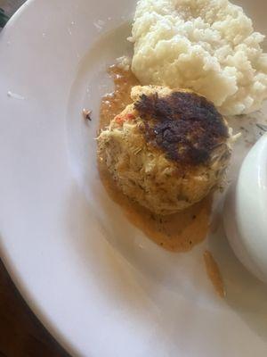 The "jumbo lump" crab cake. A huge misnomer. Paired with "risotto" which was just gummy rice.