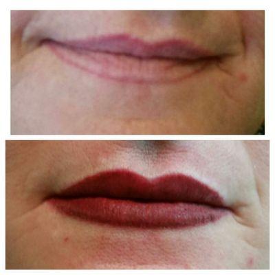 before and right after permanent lip color and shape correction