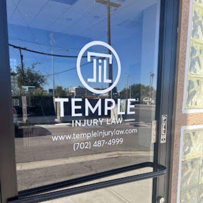 New office window sign at Temple Injury Law