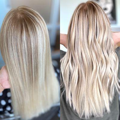 Icy blonde balayage with highlights