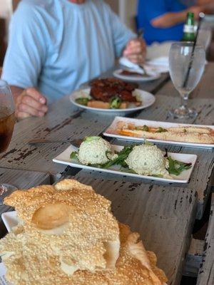 Fish dip and hummus served with toasted lawash