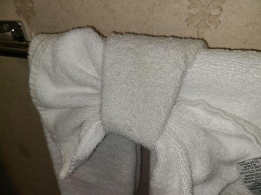 Towel was dirty or old. We didn't use it but I would suggest nmthrowing them out. For me this is not acceptable.