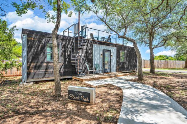 Custom container style tiny home vacation rental in Waco, Texas