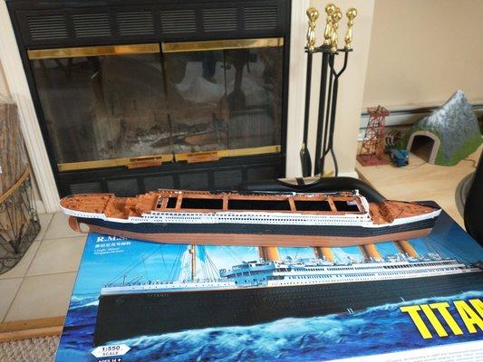 Here we are building a model of the Titanic together that we bought at North East Trains.