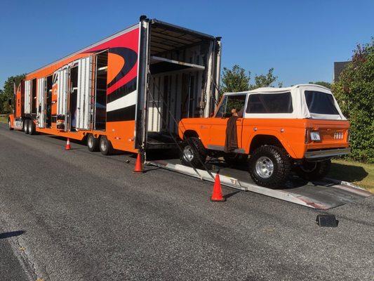 Enclosed auto transport for a customer shipping their new vehicle home from Barrett Jackson auction!