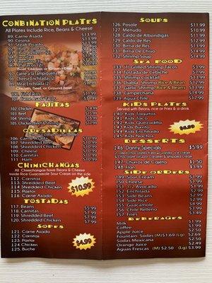 Updated menu & prices