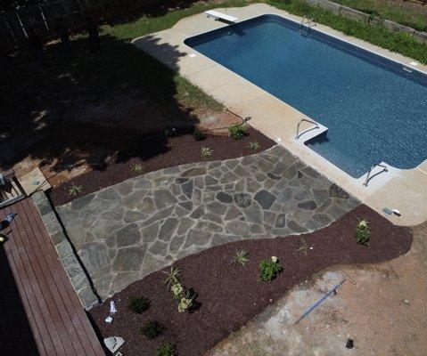 Flagstone walkways with landscaping