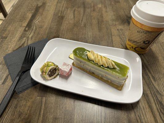 The pistachio cake, with two other little desserts that I always save for later!