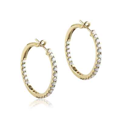 Yellow Gold  Diamond Hoop Earrings