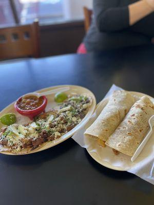 Taquitos de Bistec y Pastor & breakfast tacos on flour