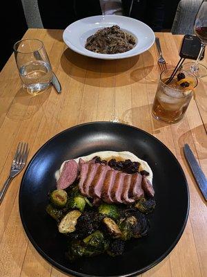 Rohan Duck Breast and Mafaldine with an speciality cocktail based as an old fashion.