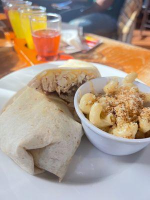 Grilled Chicken & Bacon Wrap and Mac n Cheese