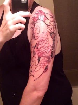 My new Koi tattoo the color will be inked in the next few weeks my arm has to heel first.