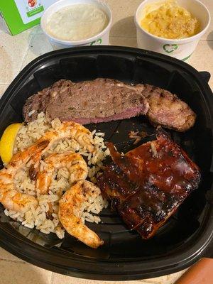 ribeye meal and half rack of ribs meal shared between my wife and i. 100 bucks including delivery.