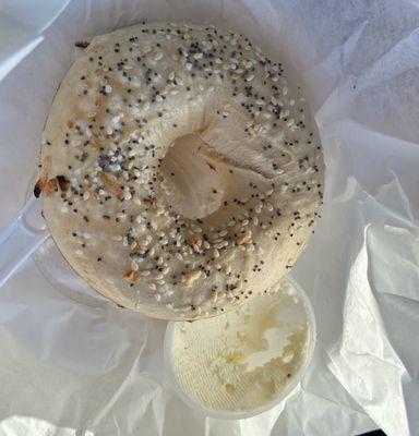 Everything Bagel w/side of Honey Almond cream cheese.