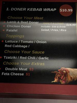 Doner wrap menu a/o January 2025