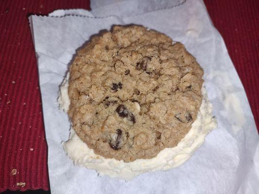 Oatmeal raisin cookie sandwich with icing