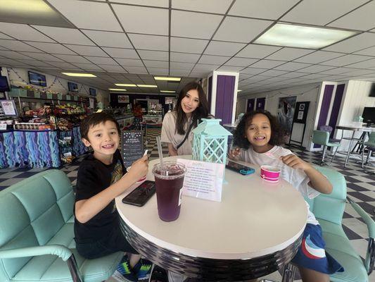 My 3 kids enjoying our ice cream and drinks!