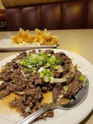 Korean BBQ beef and crab rangoon