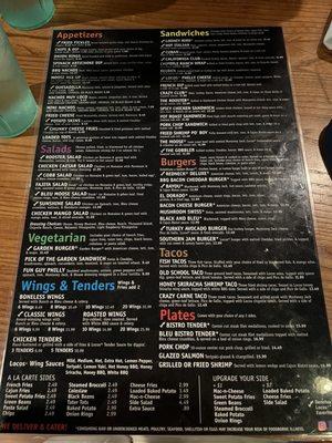 Loco's menu as of July 2022