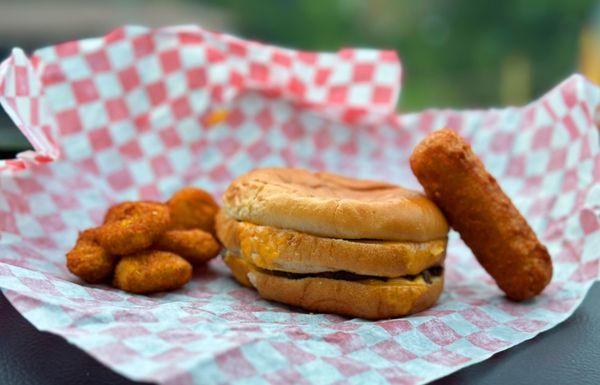 Fried Banana Peppers Plain Double Cheeseburger  Mozz Stick