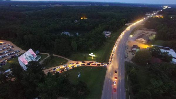 Lined up for the double features at The Blue Moon Drive In Theater.