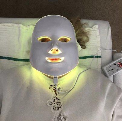 LED therapy light with a mini facial is a must.