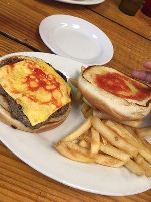 Cheese Burger......my son likes it with only ketchup added.