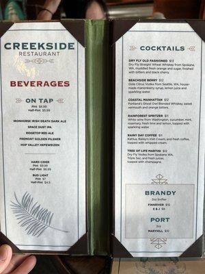 Drink menu