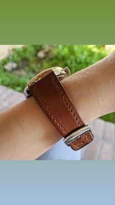 Leather watch strap