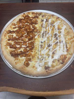 Half bbq half chicken bacon & ranch pizza