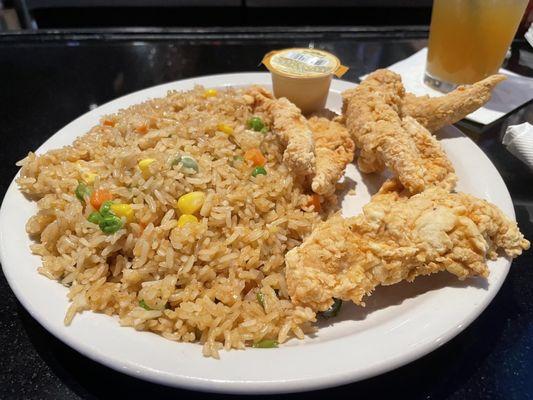 Fried rice and chicken strips