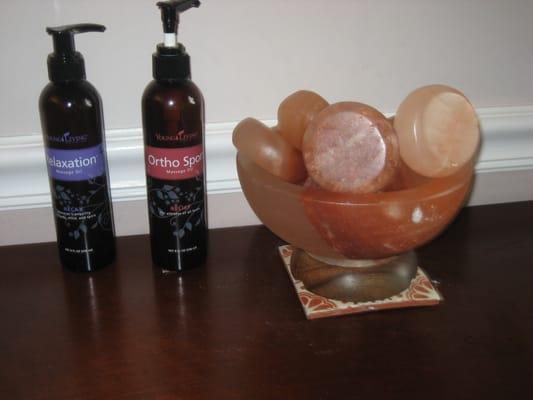 Young Living Oils and hot stones used with every massage