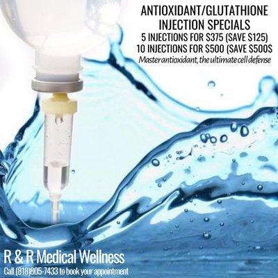 Injections/ IV Therapy
 Glutathione, Vitamin C, Antioxidants, Vitamins and Supplements