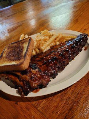 BBQ Baby Back Ribs, with Fries and toast!...looks so good, your mouth starts watering before you start!