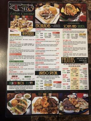 Front of full menu.