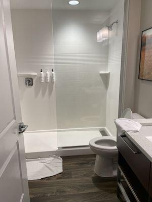 Bathroom is modern and updated